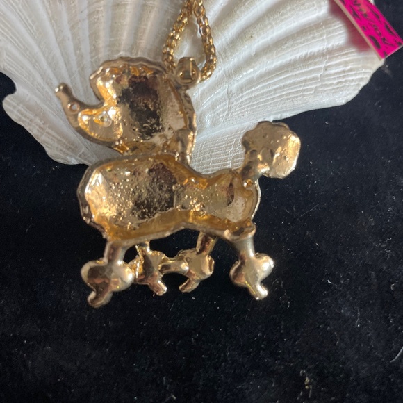 New Betsey Johnson Rhinestone Embellished Gold Dog Poodle Chain Necklace - Picture 6 of 7